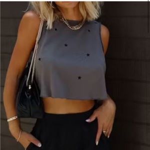 Tee it up cotton tank with embroidered stars